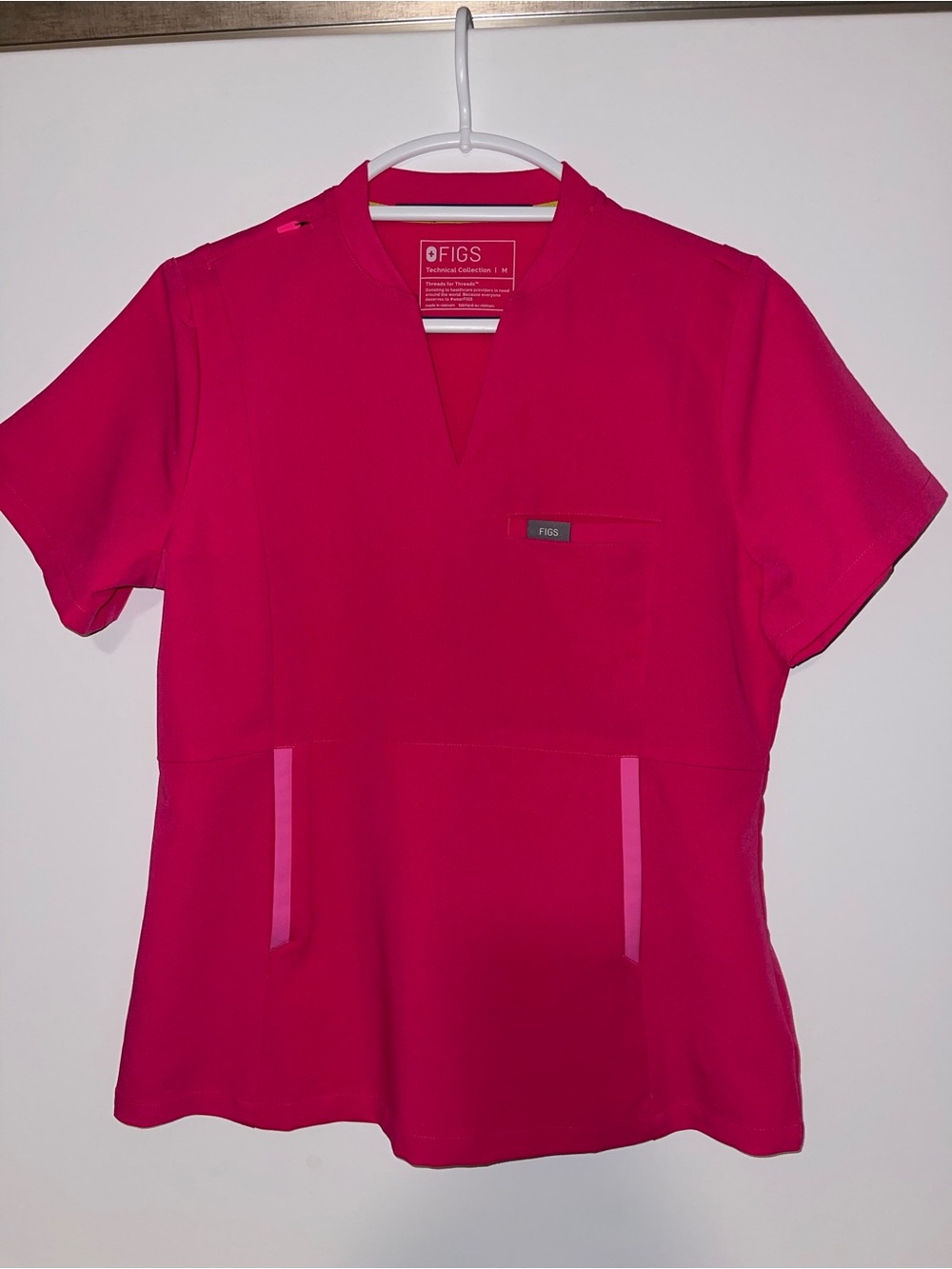 Figs Women's Short Sleeve V-Neck Scrub Top in Hot Pink